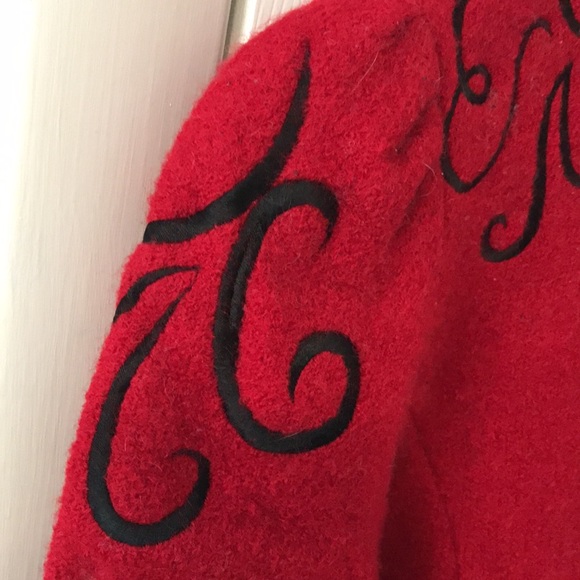 Red Black Floral Pure Vegan Wool Cardigan Size 8 - Picture 5 of 11